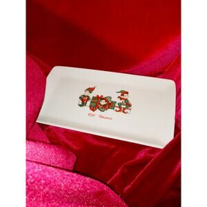 Elf Treats Plate Snack Platter Ceramic Great for Christmas Cookies Vintage Elves